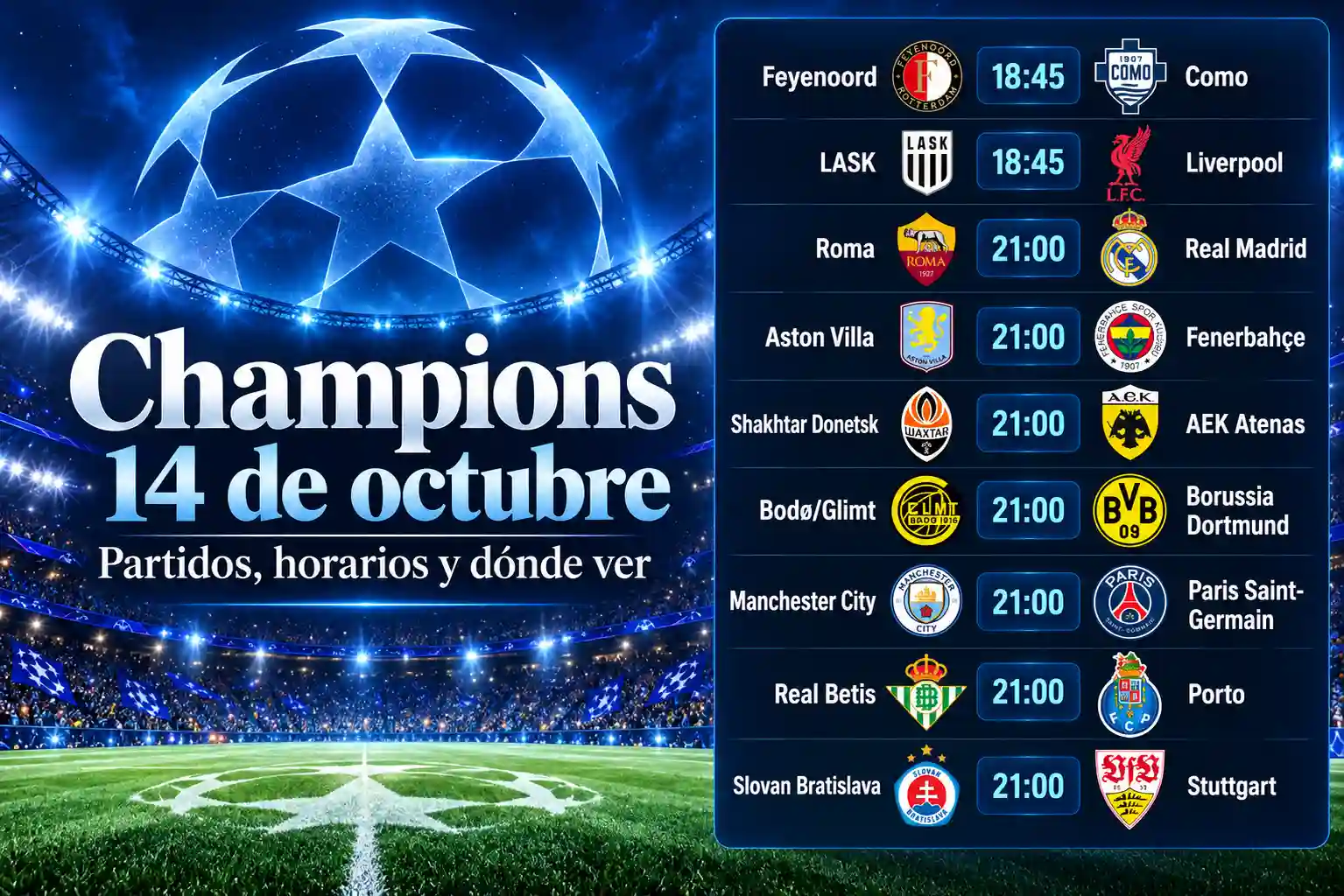 Champions hoy 14 de octubre