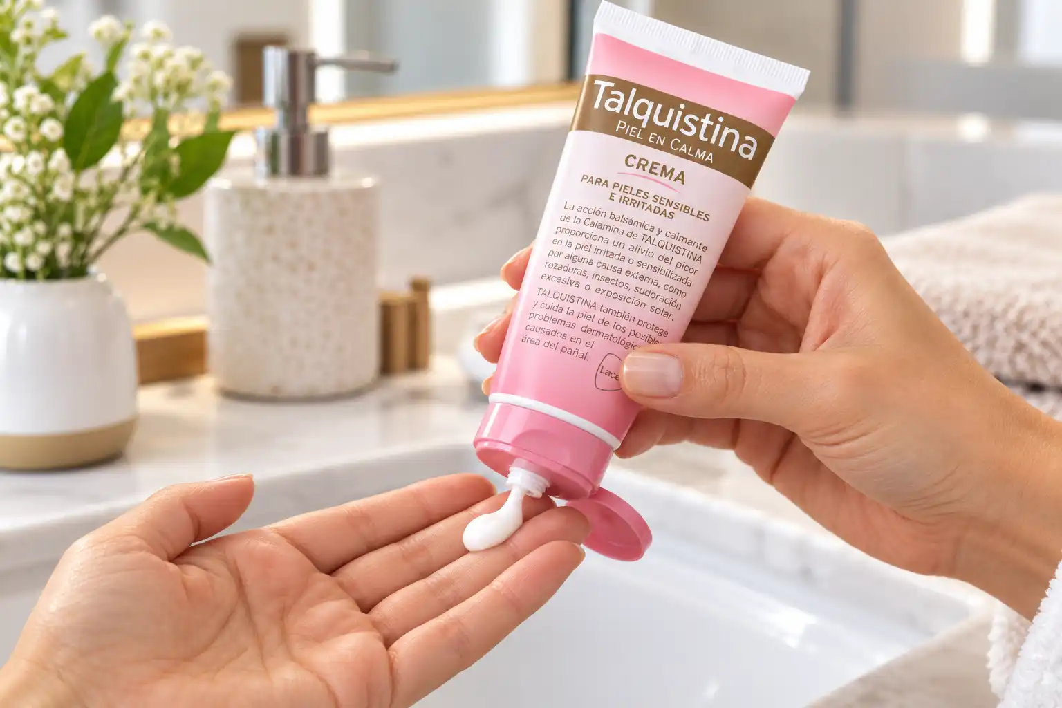 Mujer aplicando la Talquistina crema