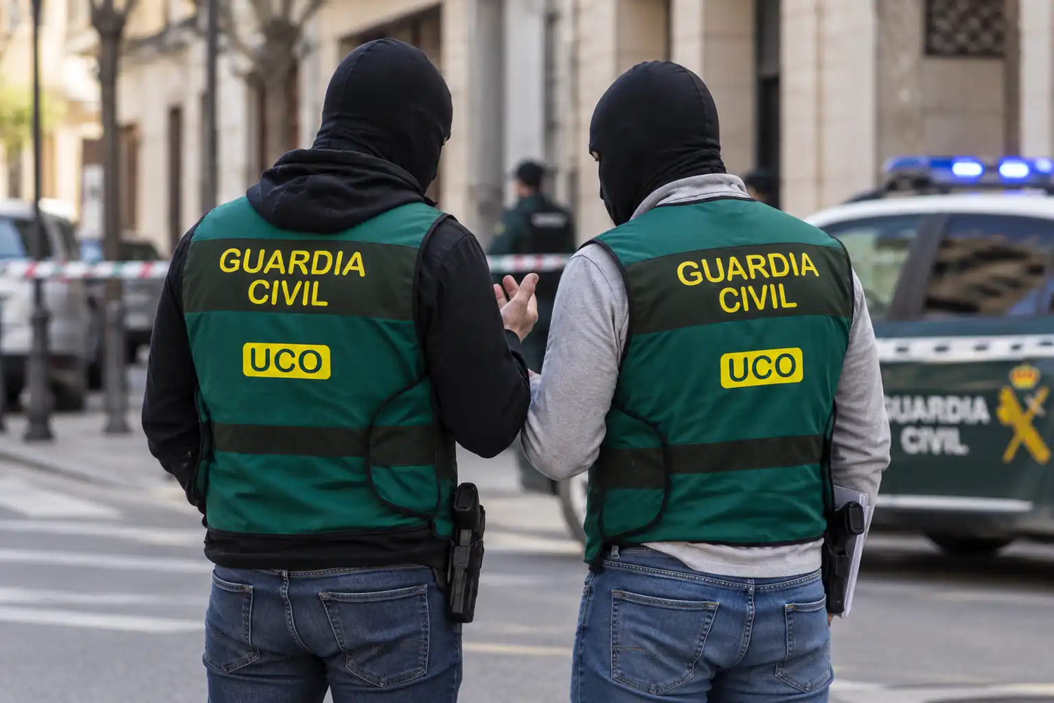 dos agentes de la UCO hablando en la calle
