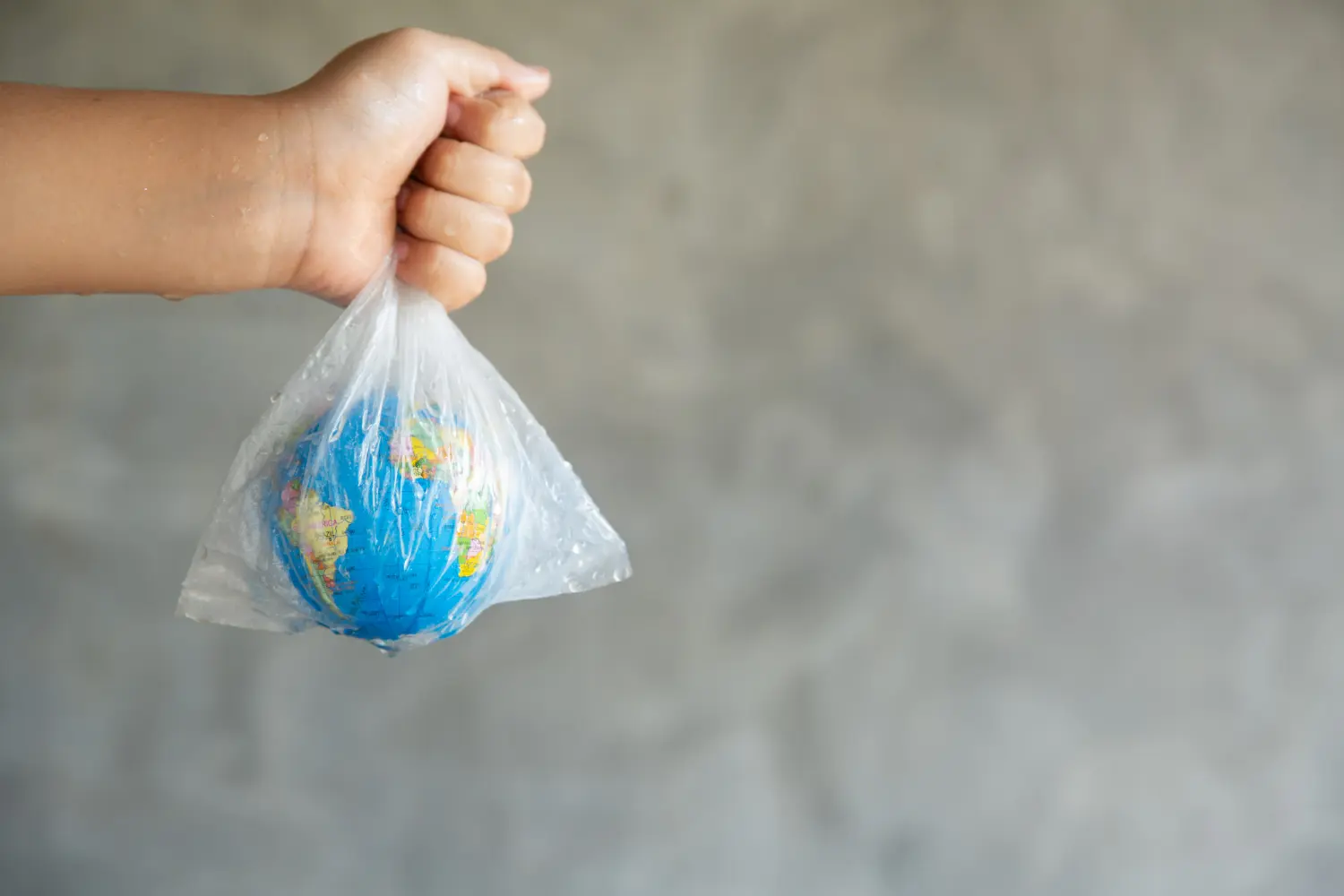 manos sujeta mondo en bolso plastico